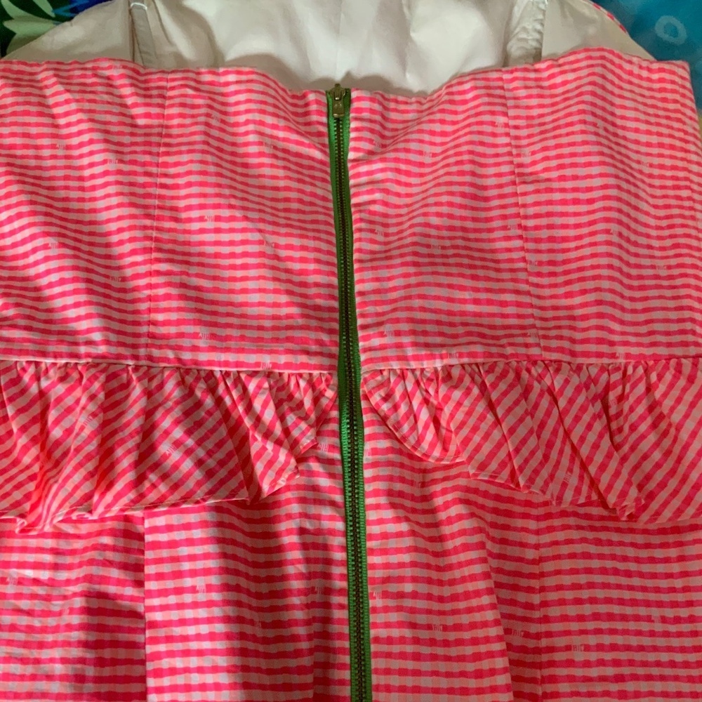 Lily Pulitzer Lowe Fiesta Pink Strapless Gingham Cotton Dress Size 4 - Picture 4 of 9